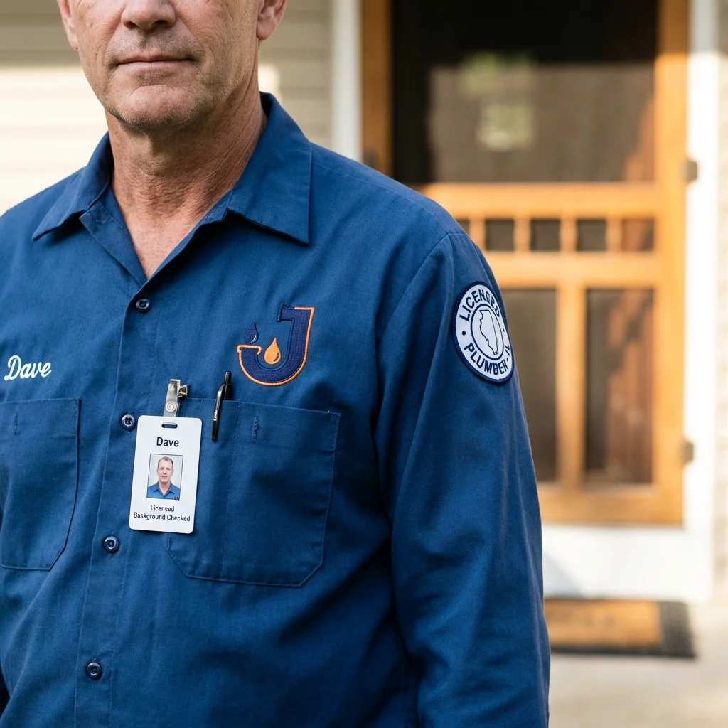 Licensed plumber showing ID badge in Liberty Hill, TX
