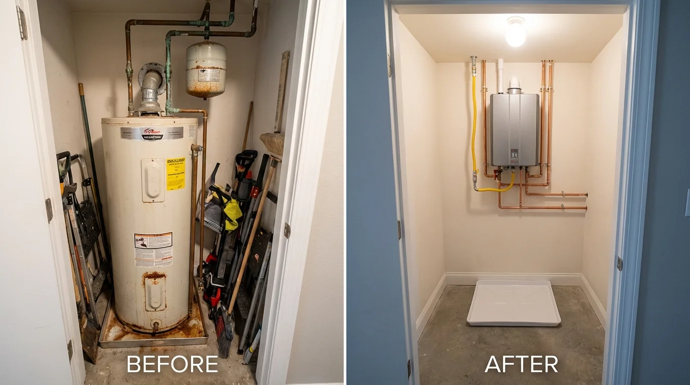 Tank water heater versus wall-mounted tankless unit comparison for Liberty Hill, TX homeowners