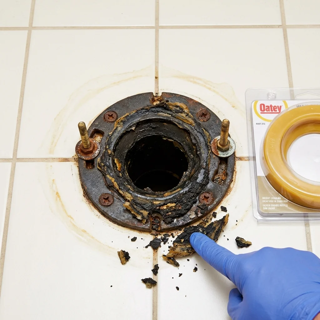 Failed wax ring showing water seepage at the base of a toilet in a Liberty Hill, TX home
